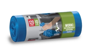 Worki na śmieci DO SEGREGACJI ODPADÓW PAPIEROWYCH LDPE 120L 10 szt. niebieskie ANNA ZARADNA WNS-7065