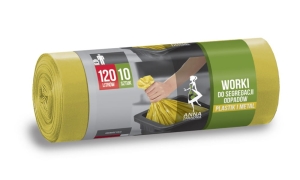 Worki na śmieci DO ODPADÓW PLASTIKOWYCH  120L 10 szt. żółte ANNA ZARADNA