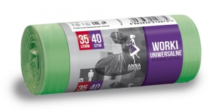 Worki na śmieci UNIWERSALNE HDPE 35L 40 szt. zielone ANNA ZARADNA