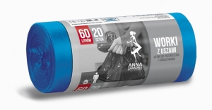 Worki na śmieci z USZAMI LDPE 60L 20 szt. Niebieskie ANNA ZARADNA WNS-3890