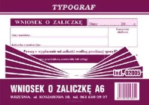 Druk Wniosek o zaliczkę  A6 Typograf