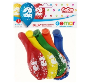 Balony CYFRA 2, 30 cm, 5 szt.