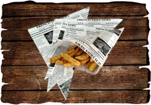 Torebka na frytki rożek 200 gram "GAZETA" foliowana 220mmx220mm. 200sztuk