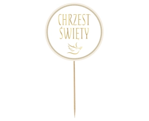 Dekoracja papierowa na tort Chrzest Święty 14cm - gołąbek