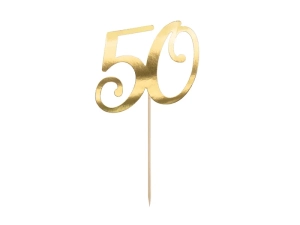 Toper na tort "50" złoty 20,5cm